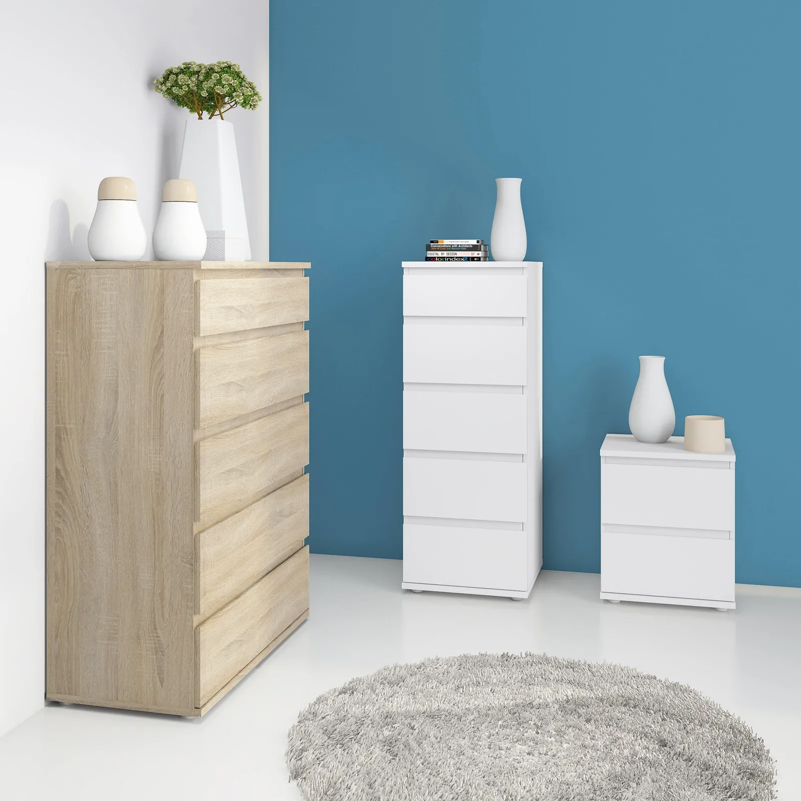 Furniture To Go Nova Narrow Chest of 5 Drawers in White 3