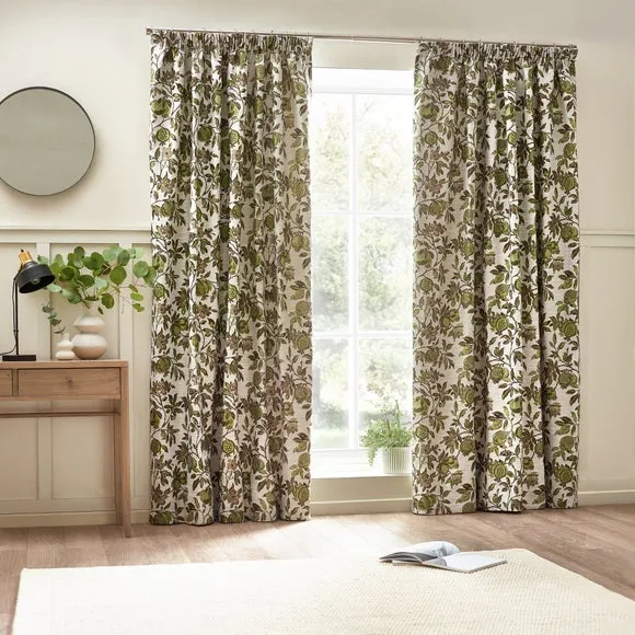 Pomegranate Green Pencil Pleat Curtains 2
