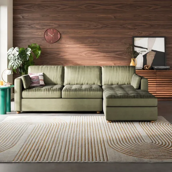 Zoe II Velvet Corner Chaise Sofa 1