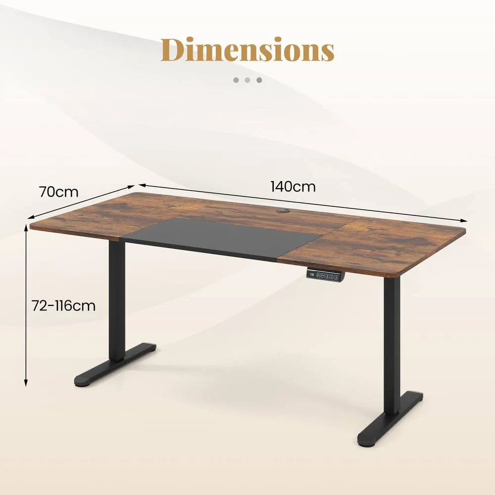 Costway Electric Standing Desk 140x70cm Height Adjustable Desk Sit Stand Desk in Brown 3