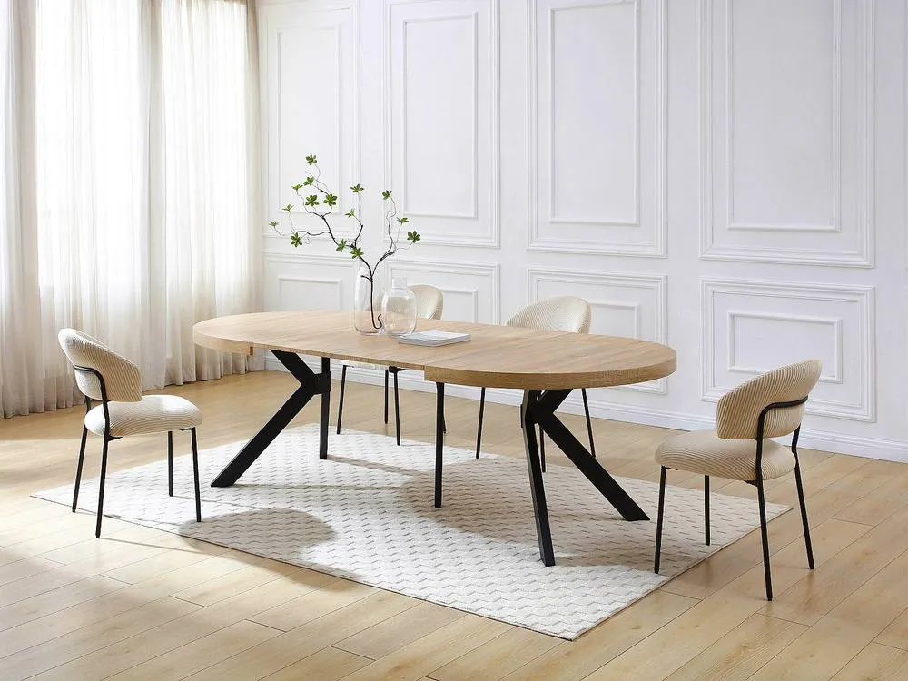 Vente-unique 6 - 12 Seater Extendable Dining Table In MDF & Steel - Light Natural in Light Oak 5
