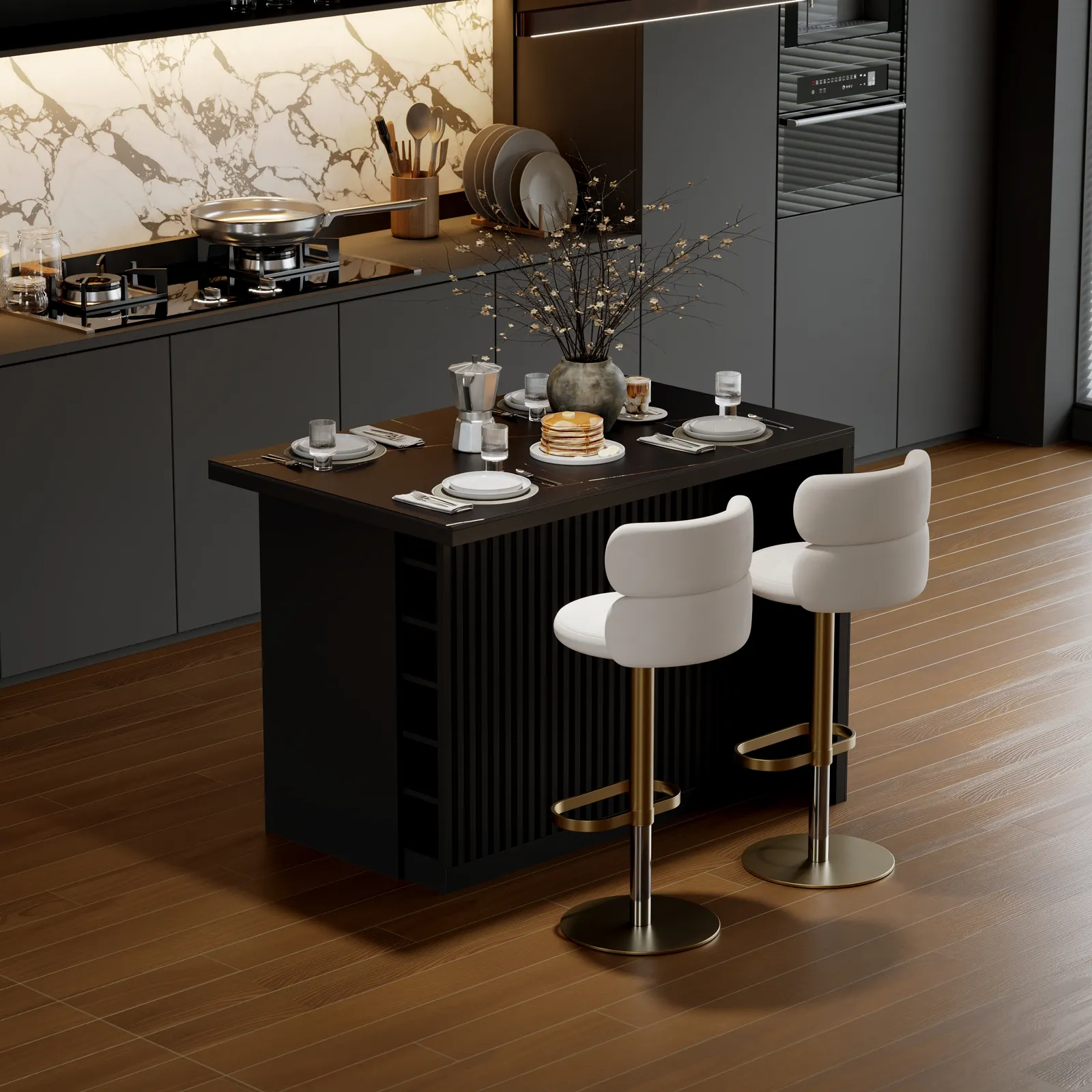 Modern 127 cm Matte Sintered Stone Kitchen Island with Storage, Black