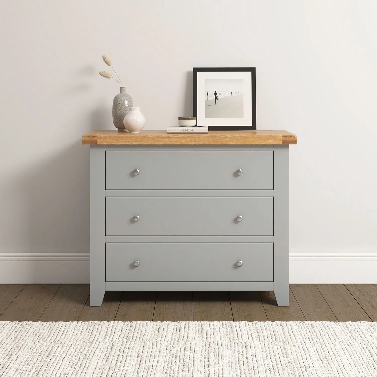 Seconique Windsor 3 Drawer Chest (Fully Assembled) in Light Grey