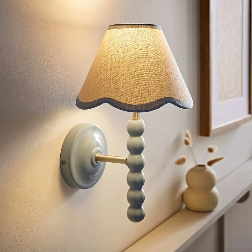 ValueLights Bobbins Powder Blue Wall Light with Linen Trim Lamp Shade & LED Bulb in Pale Blue 2