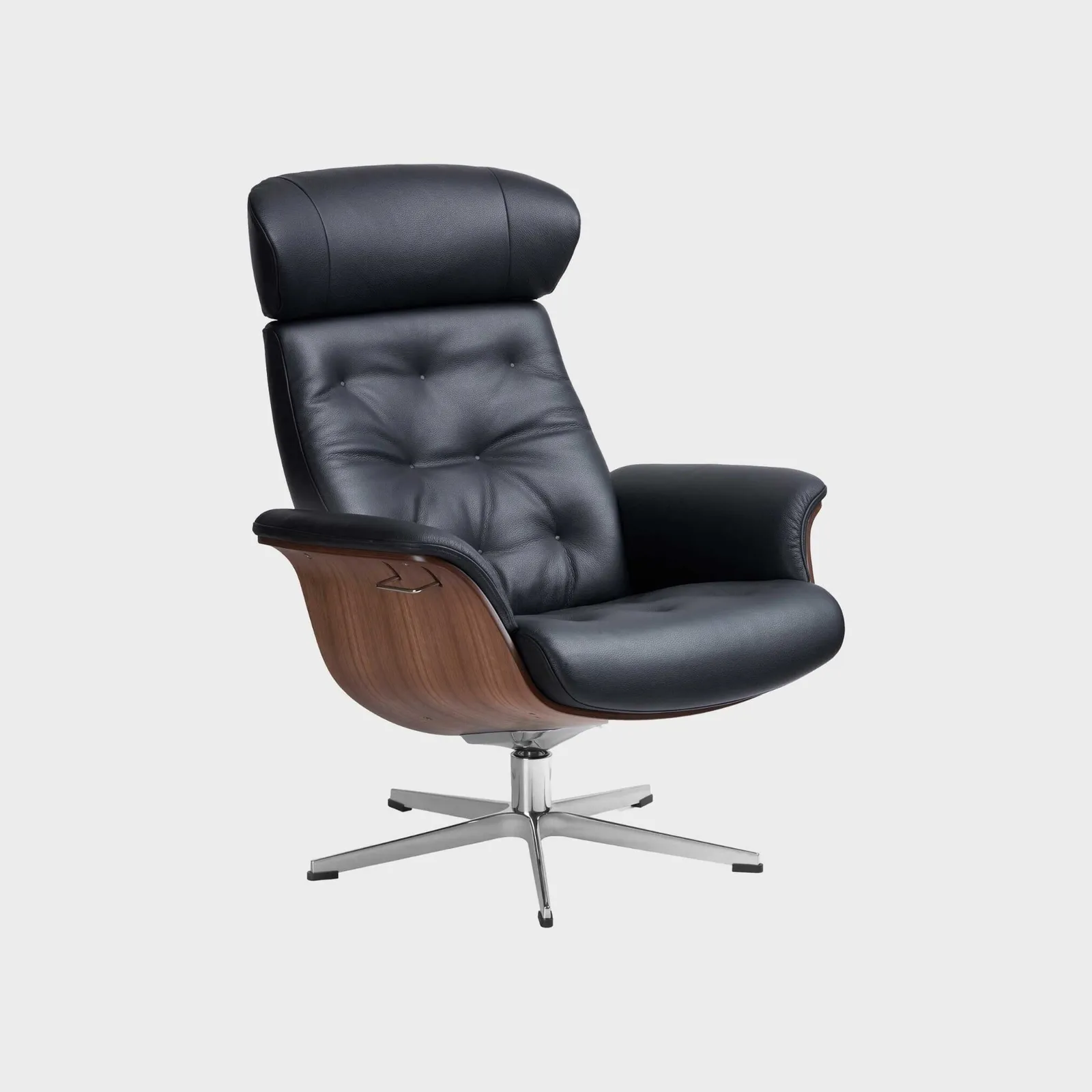 Conform Timeout Button Stitched Swivel Recliner Chair, Black Leather | Barker & Stonehouse