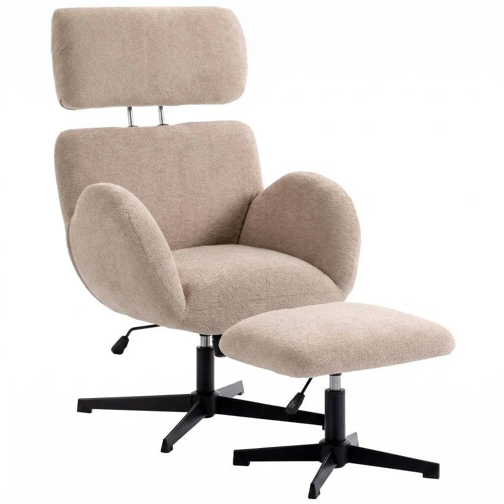 HOMCOM Swivel Armchair with Footstool, Rocking Accent Chair in Light Brown 2