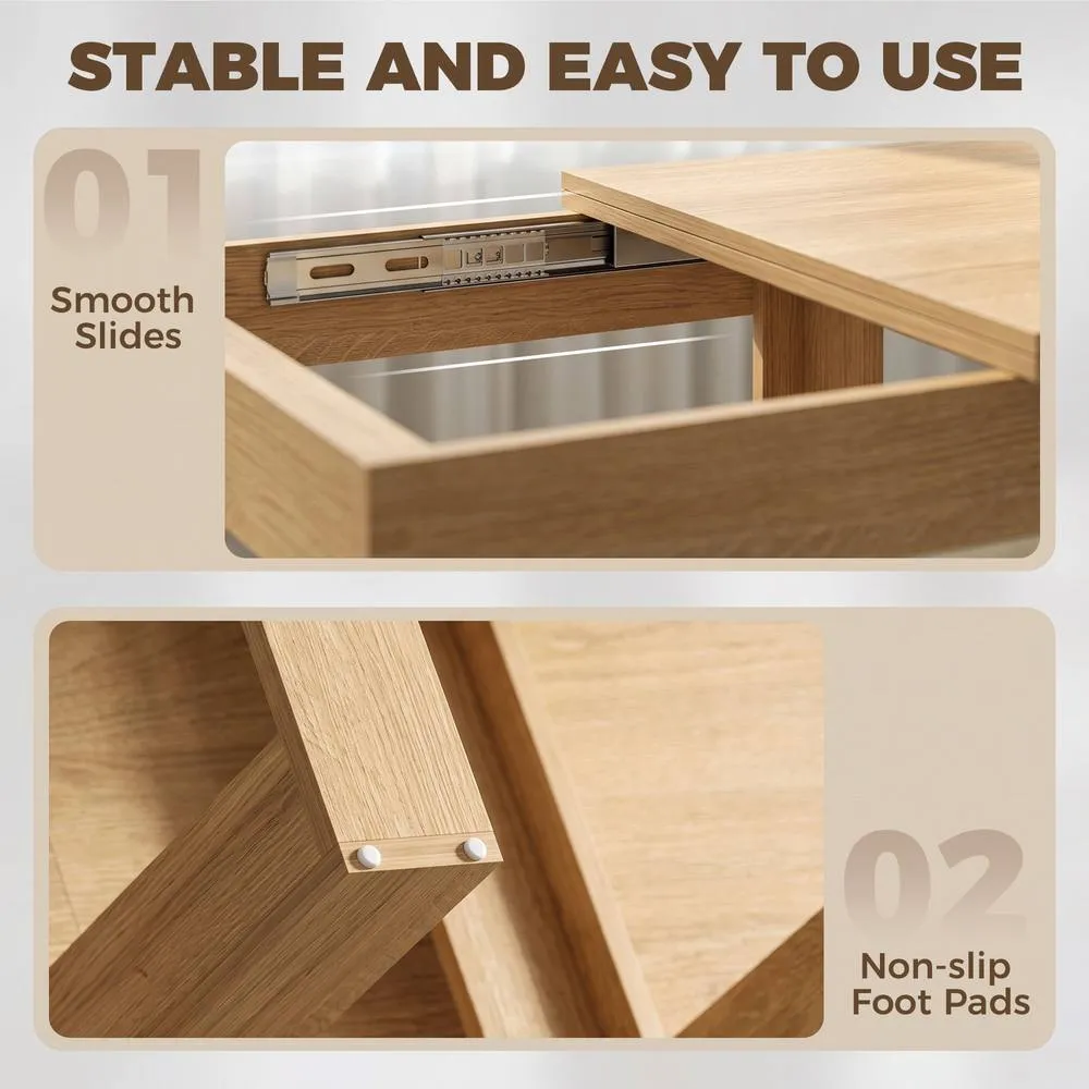 HOMCOM Modern Folding Dining Table for 4 Under-Table Storage 140cm Oak in Natural 6