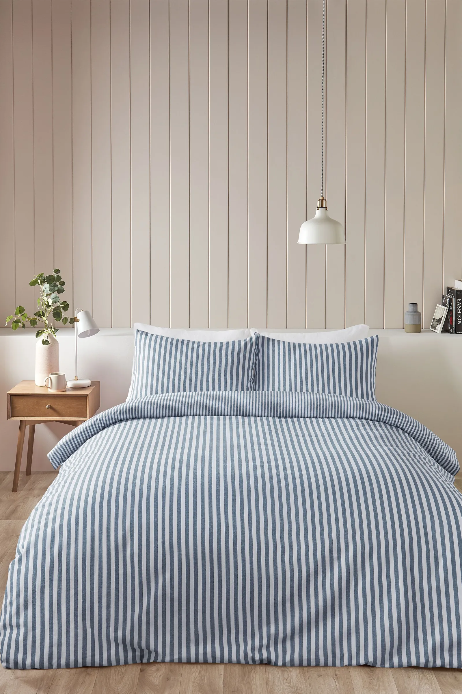 Catherine Lansfield Brushed Stripe 100% Cotton Duvet Cover Set in Blue 1