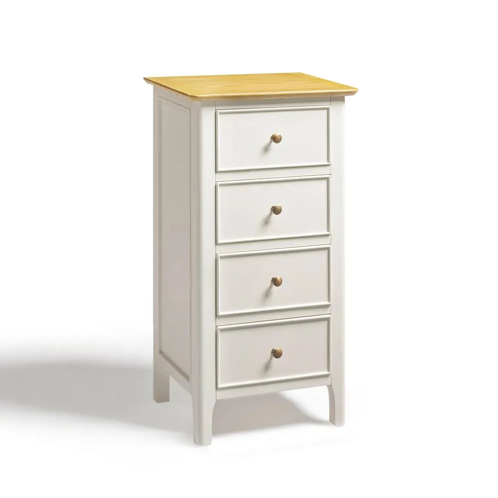 FurnitureboxUK Belle 4 Drawer Tall & Slim Solid Oak & Cream Small Chest of Drawers 2