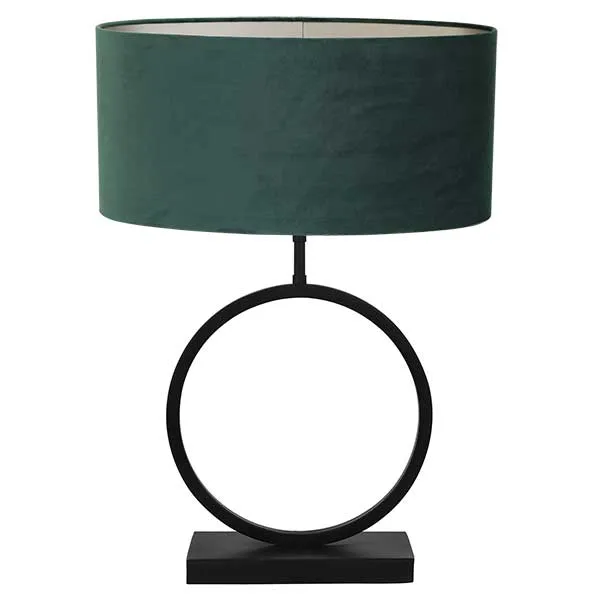 Matt Black Circular Table Lamp  Green Velvet Shade