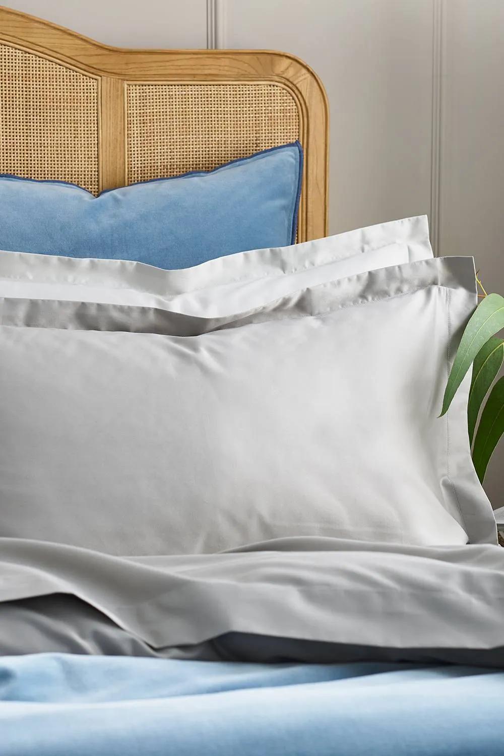CHRISTY 400TC Luxury Cotton Sateen Plain Dye Oxford Pillowcases Pair in Pale Grey 2