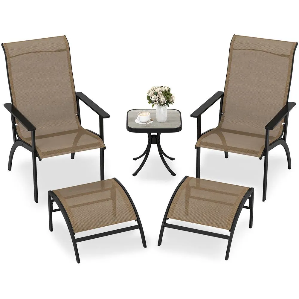 Costway 5 Pieces Adirondack Chair Set with Ottomans & Side Table-Coffee in Brown