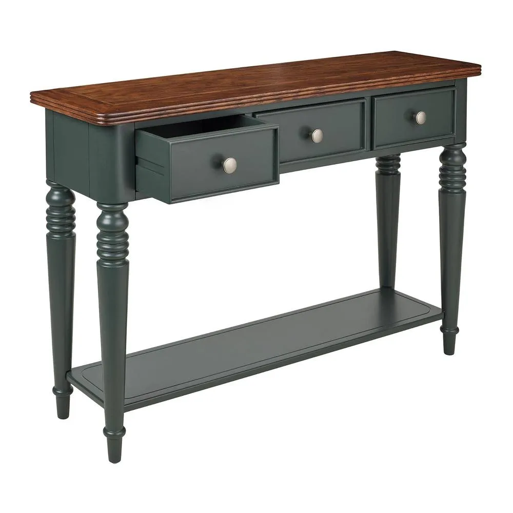 Statement Furniture Queensbury Console Table with Oak Top in Bottle Green 6