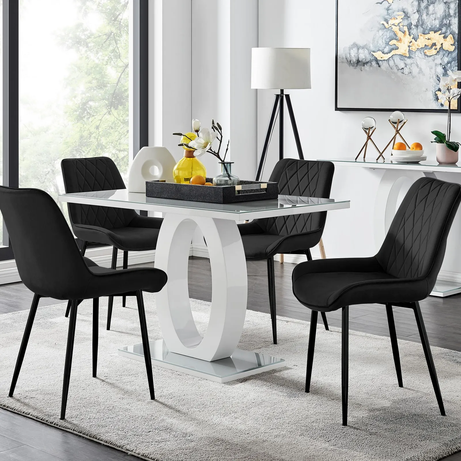FurnitureboxUK Giovani 4 Grey Dining Table & 4 Pesaro Black Leg Chairs 1