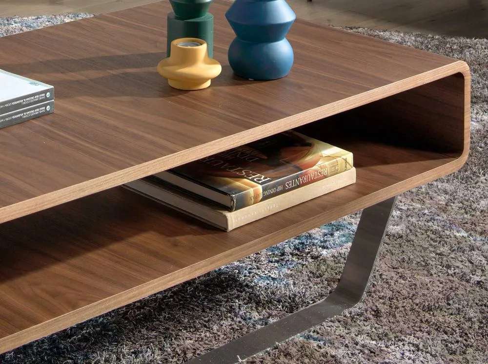 Angel Cerda Rectangular Walnut Veneer Coffee Table in Brown 5