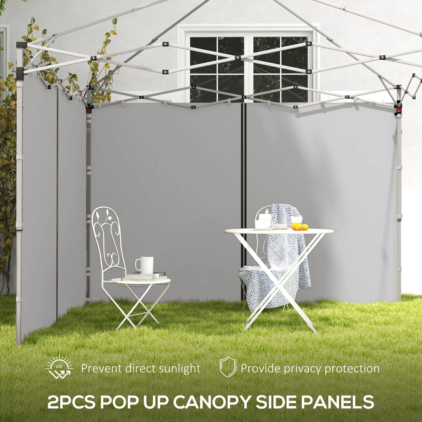 OUTSUNNY 3x3(m) or 3x6m Pop Up Gazebo Side Panels with Zipped Doors in Light Grey 4