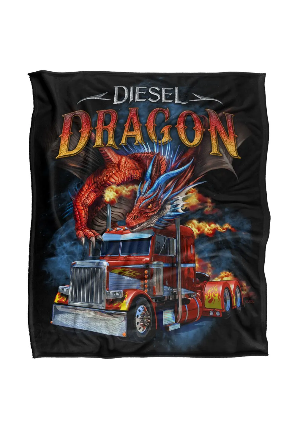 JQ Licensing En-Jw-Jp Diesel Dragon Semi-Truck Silky Touch Super Soft Throw Blanket 152 X 127 cm in White