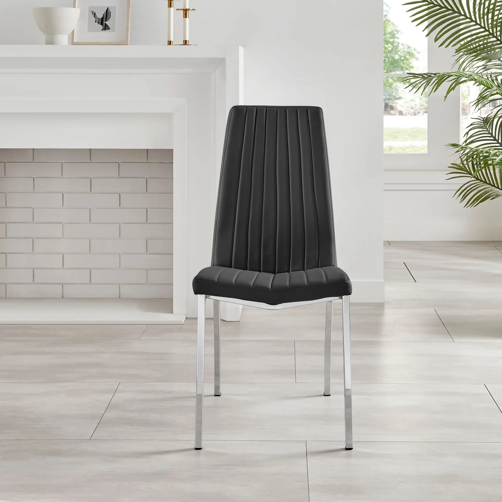 FurnitureboxUK Set of 2 Isco Deep Cushioned Soft Touch Faux Leather Dining Chairs With Silver Chrome Metal Legs in Black 3