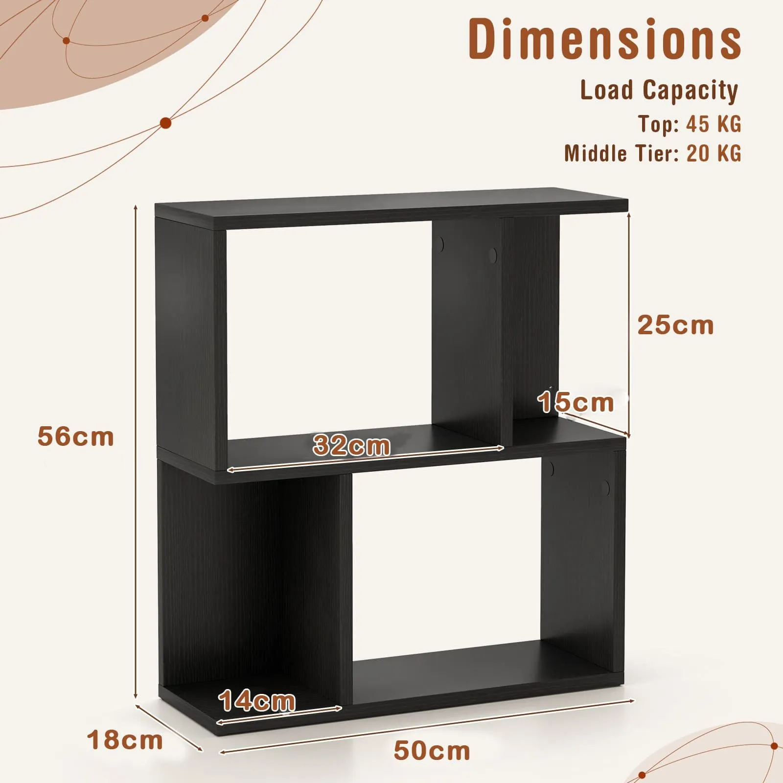Costway 3-Tier Bookshelf Display Shelf Home Office Freestanding Side Table Black 2