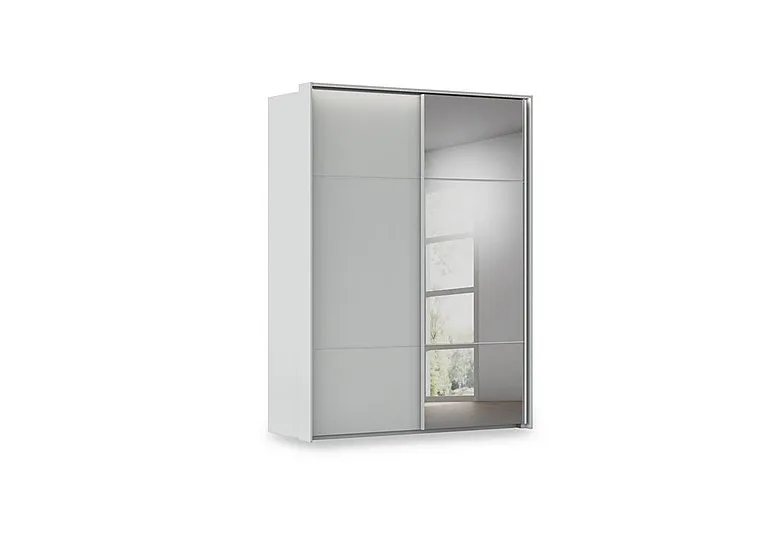 Haven 170cm 2 Door Slider Wardrobe with 1 Décor Door, 1 Mirror Door and Lights - Silk Grey/Silk Grey Front