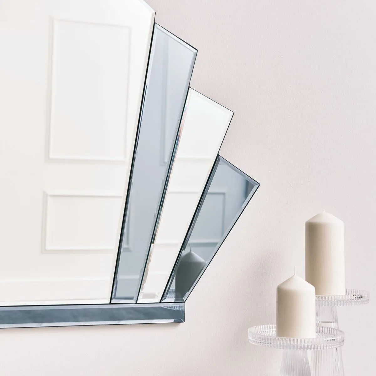 Melody Maison Grey Glass Art Deco Arch Fan Wall Mirror 80cm X 60cm in Light Grey 4