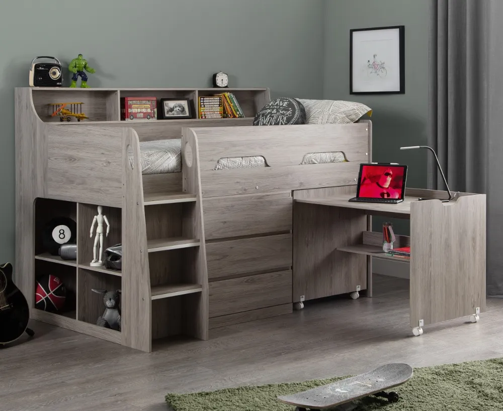 Jupiter - Single - Kids Mid Sleeper Cabin Bed - Grey - Wood - 3ft - Happy Beds 1