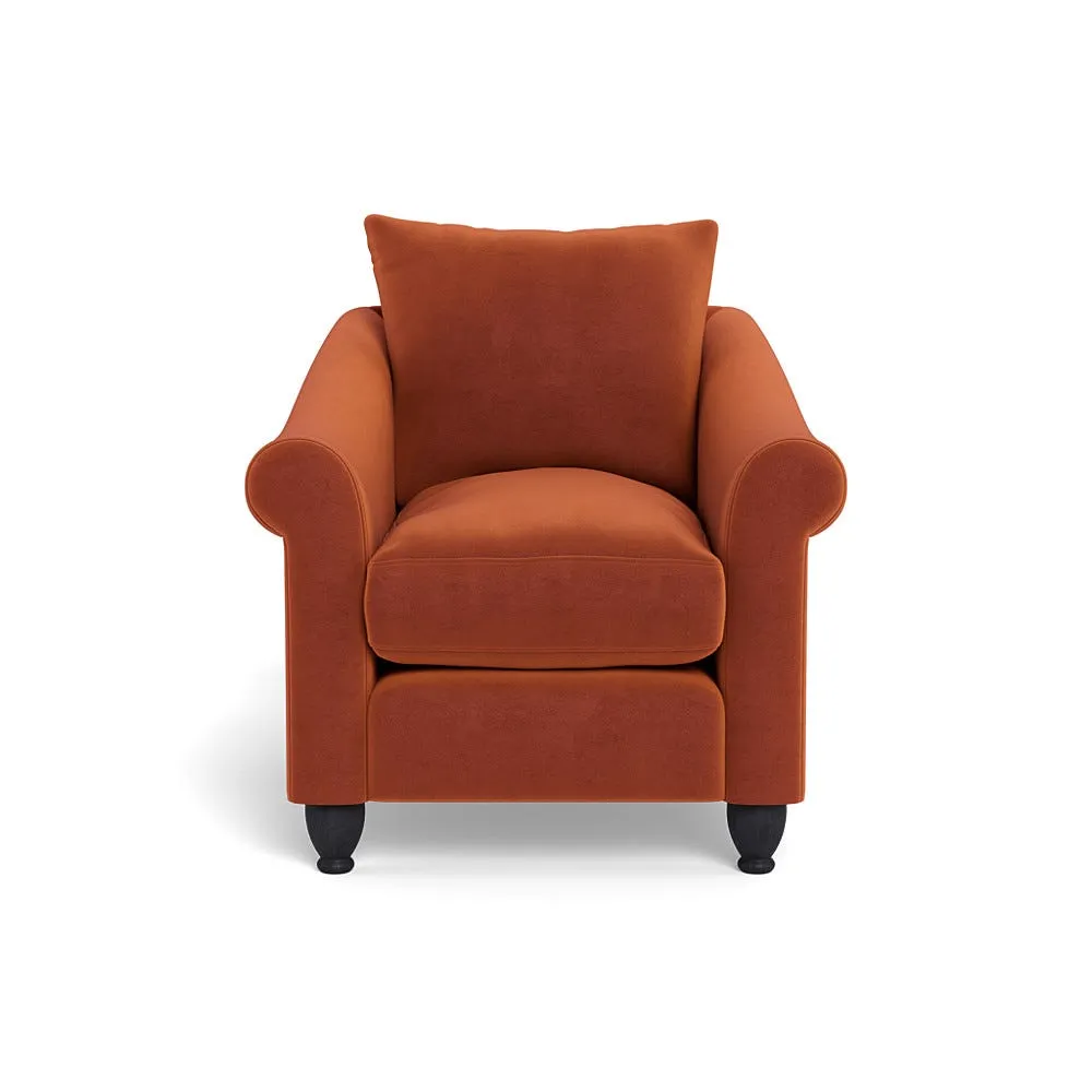 Heal's Devon Armchair Cotton Velvet Russet Black Feet 1