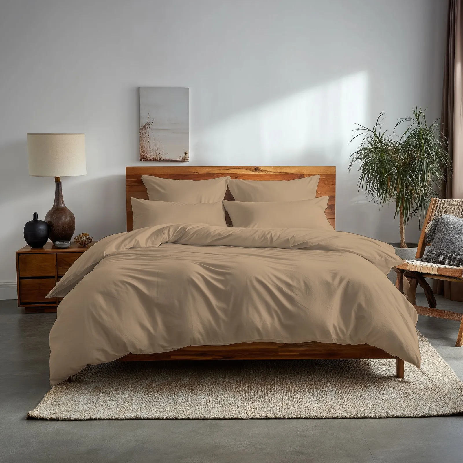 Snug City Plain Dyed Easy Care Polycotton Duvet Cover & Pillowcase/s Set Bed Linen in Beige