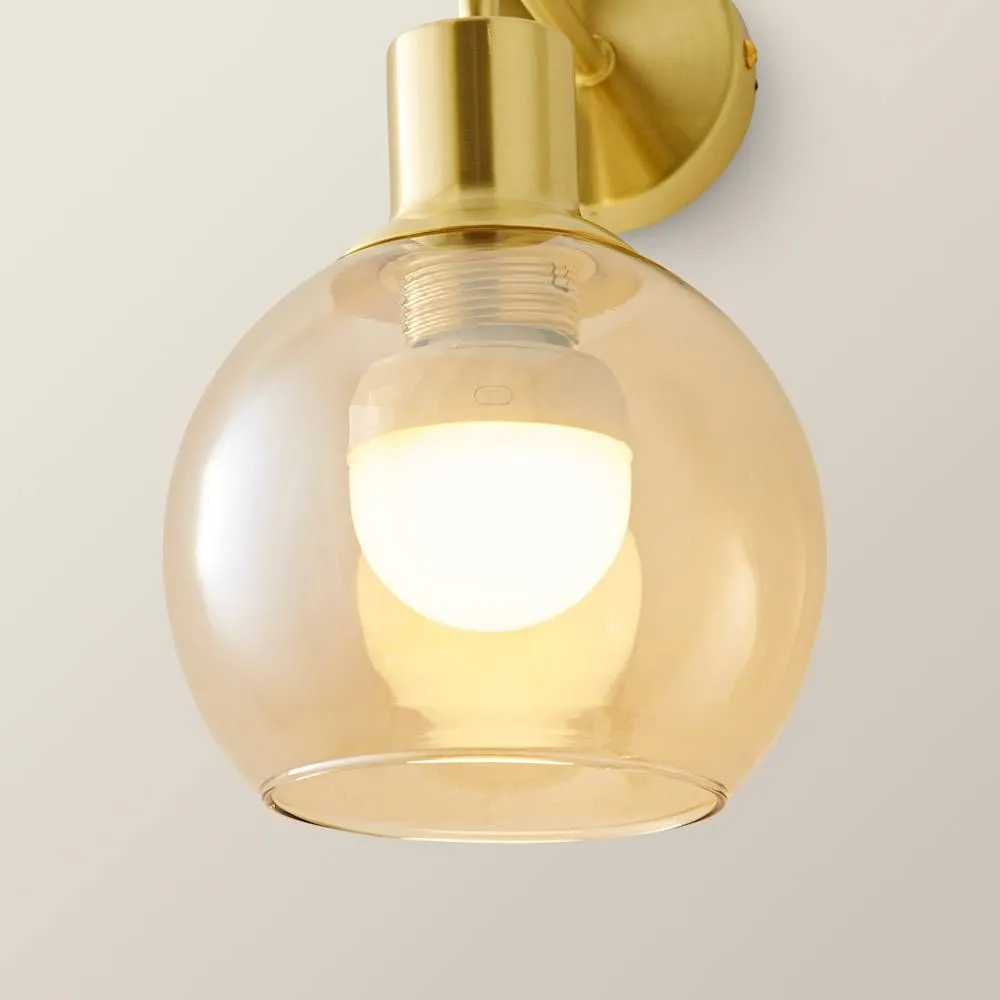ValueLights Bellamy Pair of Globe Glass Shade Rechargeable Wall Lights in Gold 6