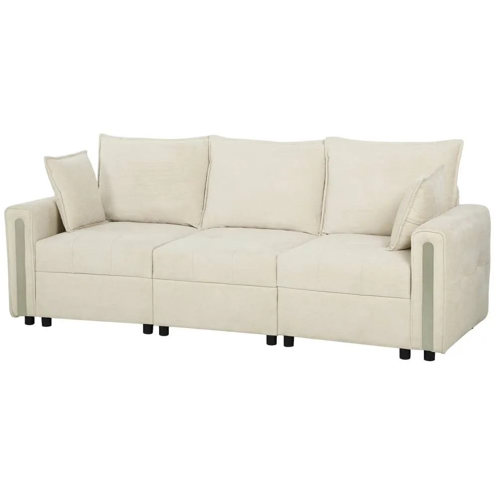 HOMCOM 3 Seater Sofa with Lift-Up Storage, 228 cm Velvet Couch, Beige