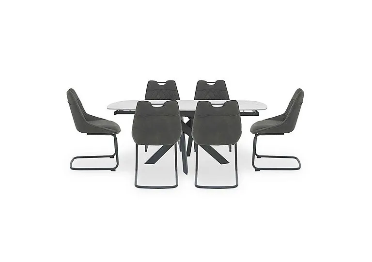 Warrior Crystal White Swivel Extending Dining Table with 6 Cantilever Chairs - White