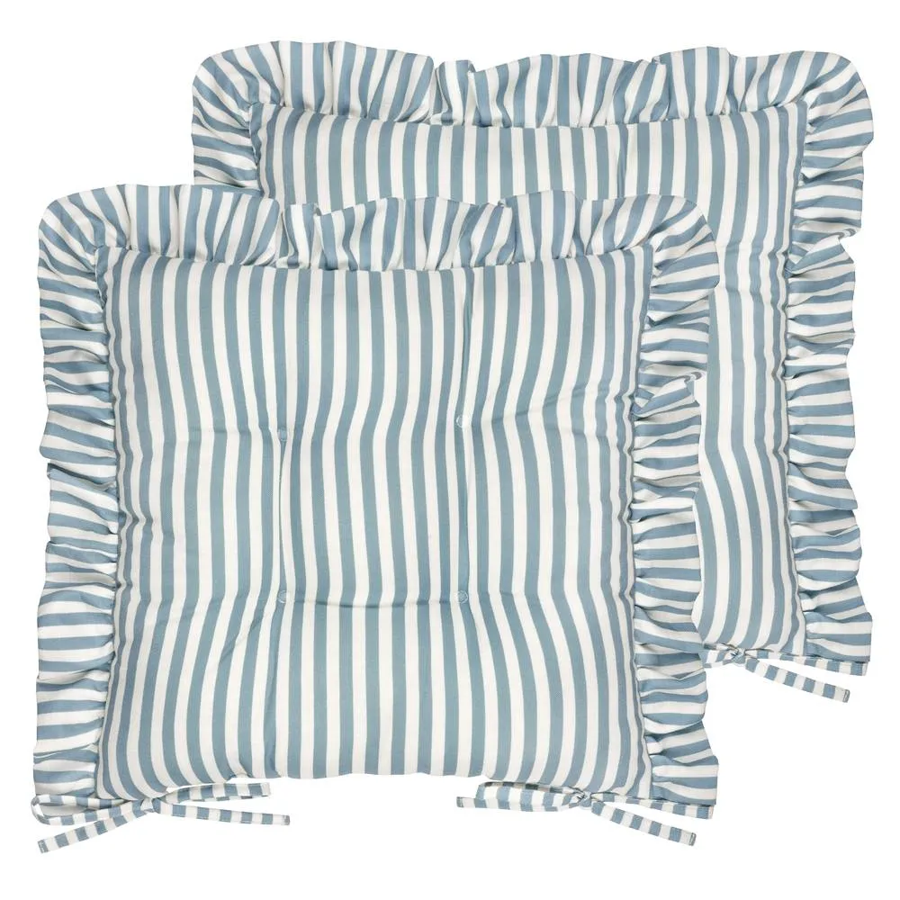 Wylder Millie Ruffle 2 Pack Indoor/Outdoor Seat Pads in Blue 2