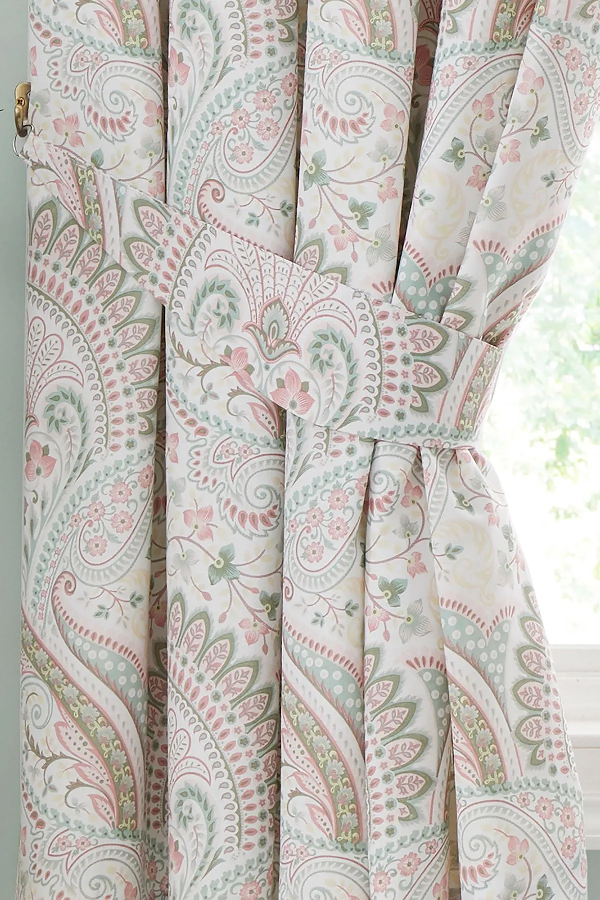 Dreams & Drapes 'Palais' Pair of Pencil Pleat Curtains With Tie-Backs in Green 4