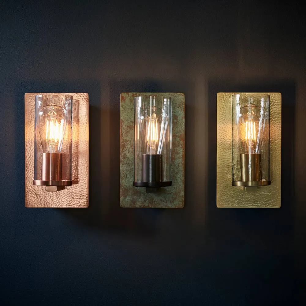 Netlighting Palermo Wall Lamp Hammered Brass Plate Textured Clear Glass in Metallic Gold 6