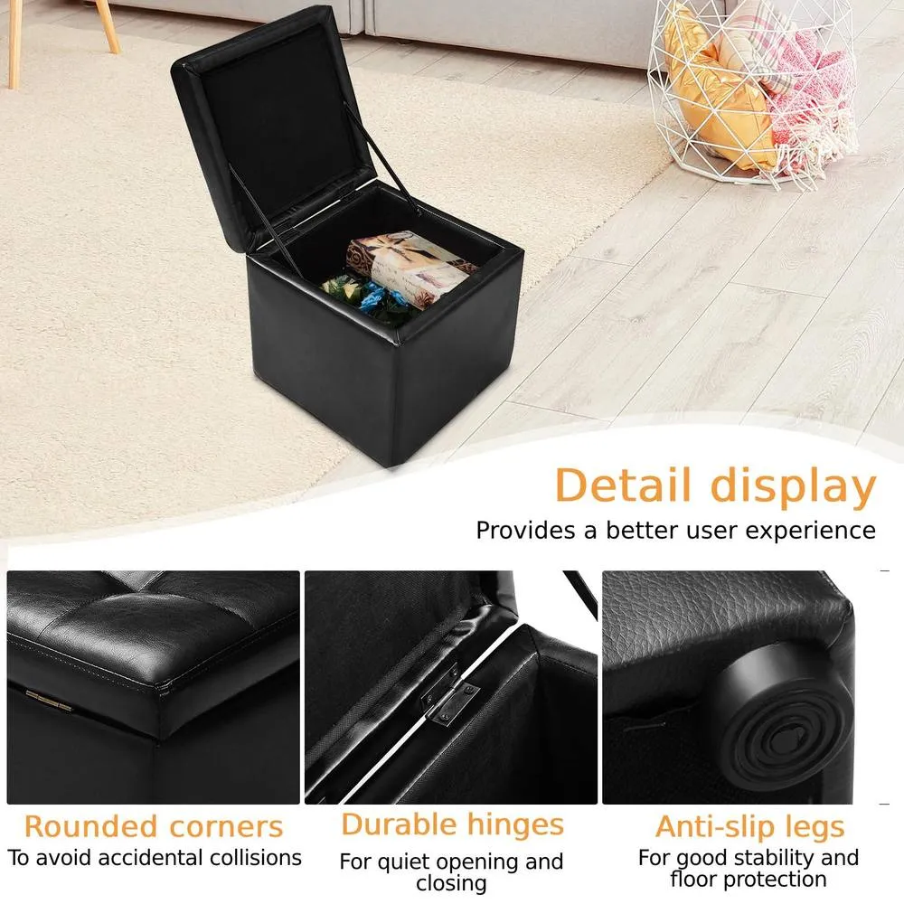 Costway Stool With Storage Space Storage Stool With Lid Storage Box in Black 6