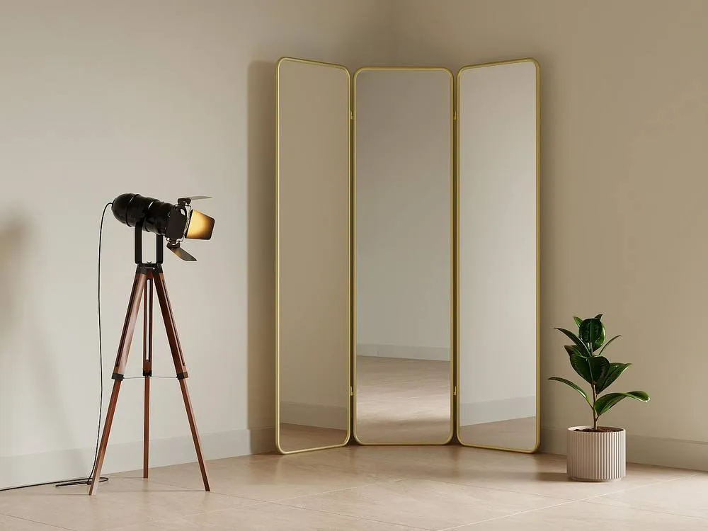 Vente-unique 3-Panel Mirror Room Divider In Metal - W. 146 X H. 180 Cm - Gold 3