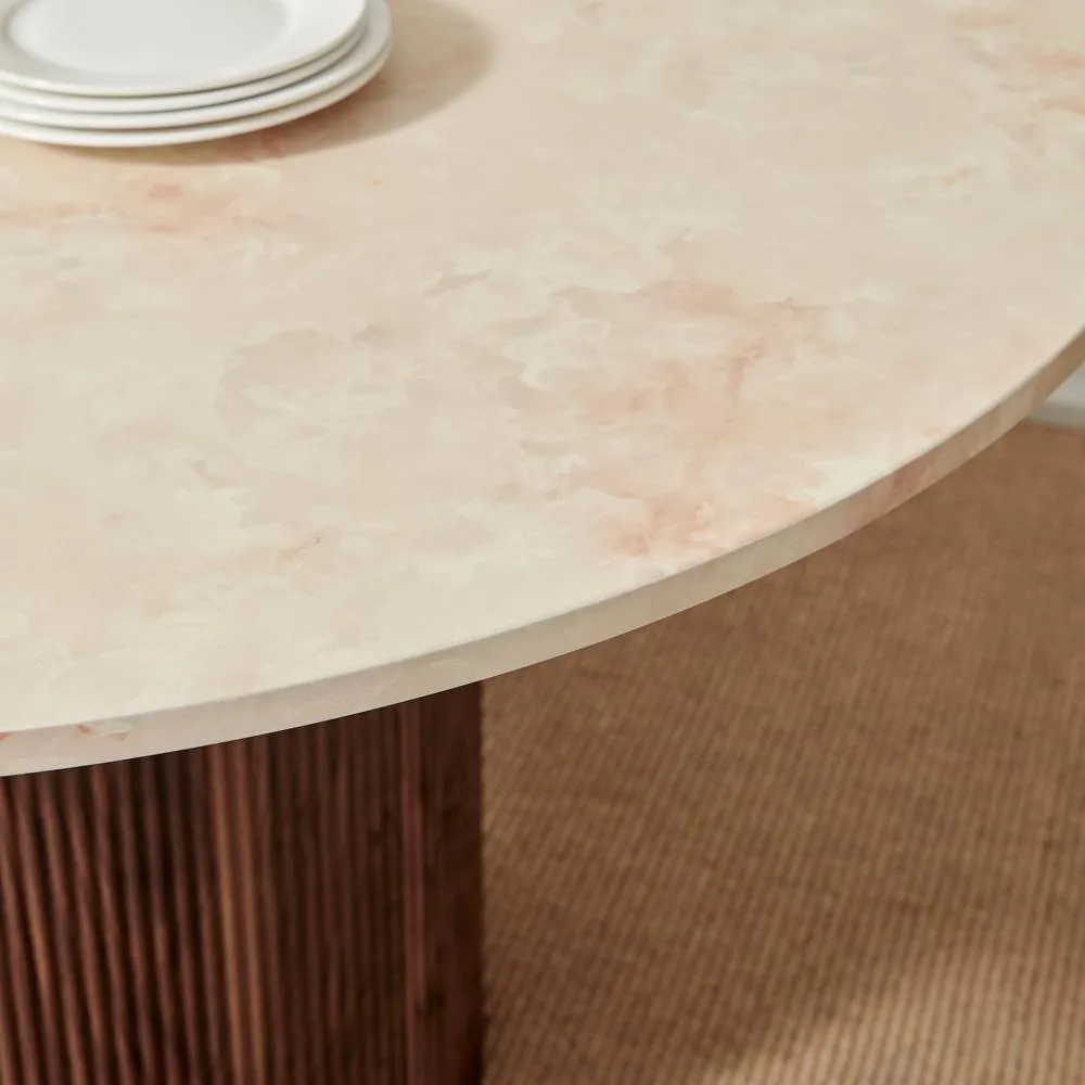 FurnitureboxUK Penrose Round Walnut & Marble Effect Slatted 4-6 Seater Dining Table 5