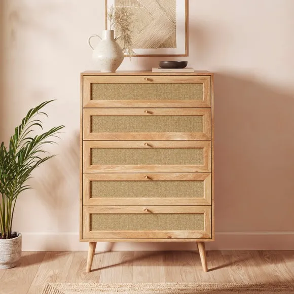 Jordyn 5 Drawer Chest, Mango Wood Effect