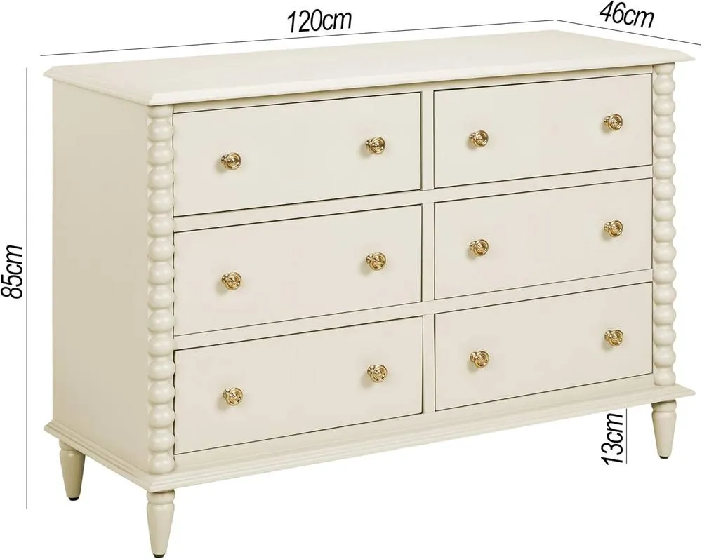 Statement Furniture Cromwell Large 6 Drawer Chest of Drawers with Bobbin Design in Cream 2