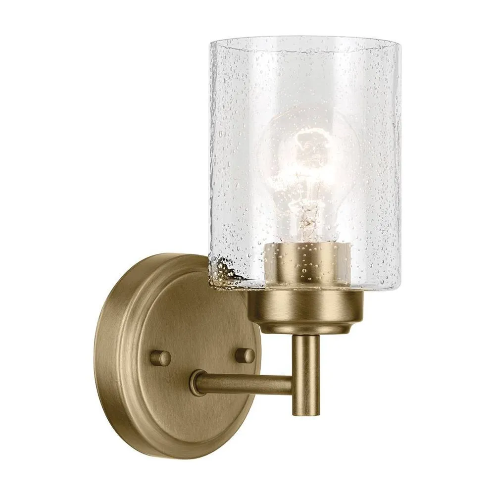 Netlighting Kichler Winslow Wall Lamp Classic Natural Brass Glass Shade 1x E27 in Gold