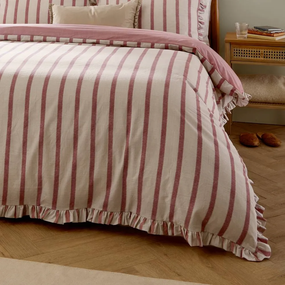 Wylder Connie Striped Ruffle Duvet Cover Set in Pink 3