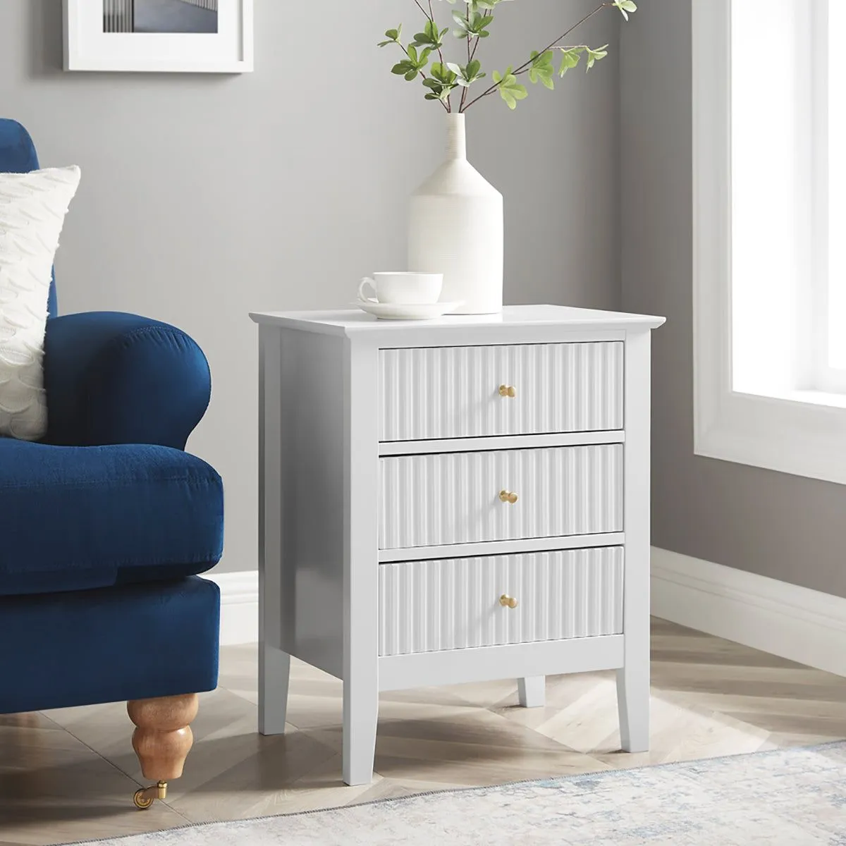 Melody Maison 3 Drawer Chest Of Drawers & Pair Of Bedside Tables - Hales White Range 6