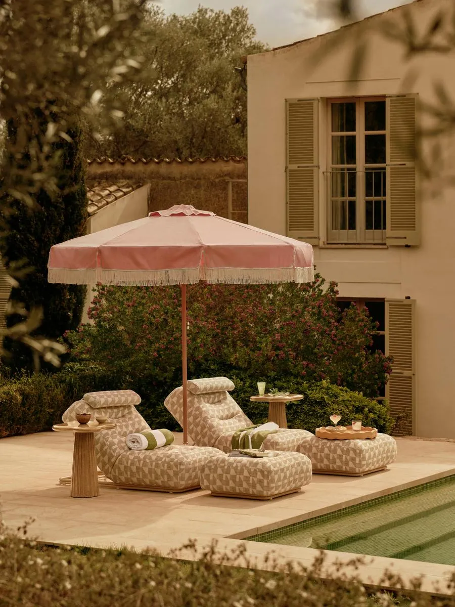 Celia Outdoor Sunlounger, Geometric, Natural