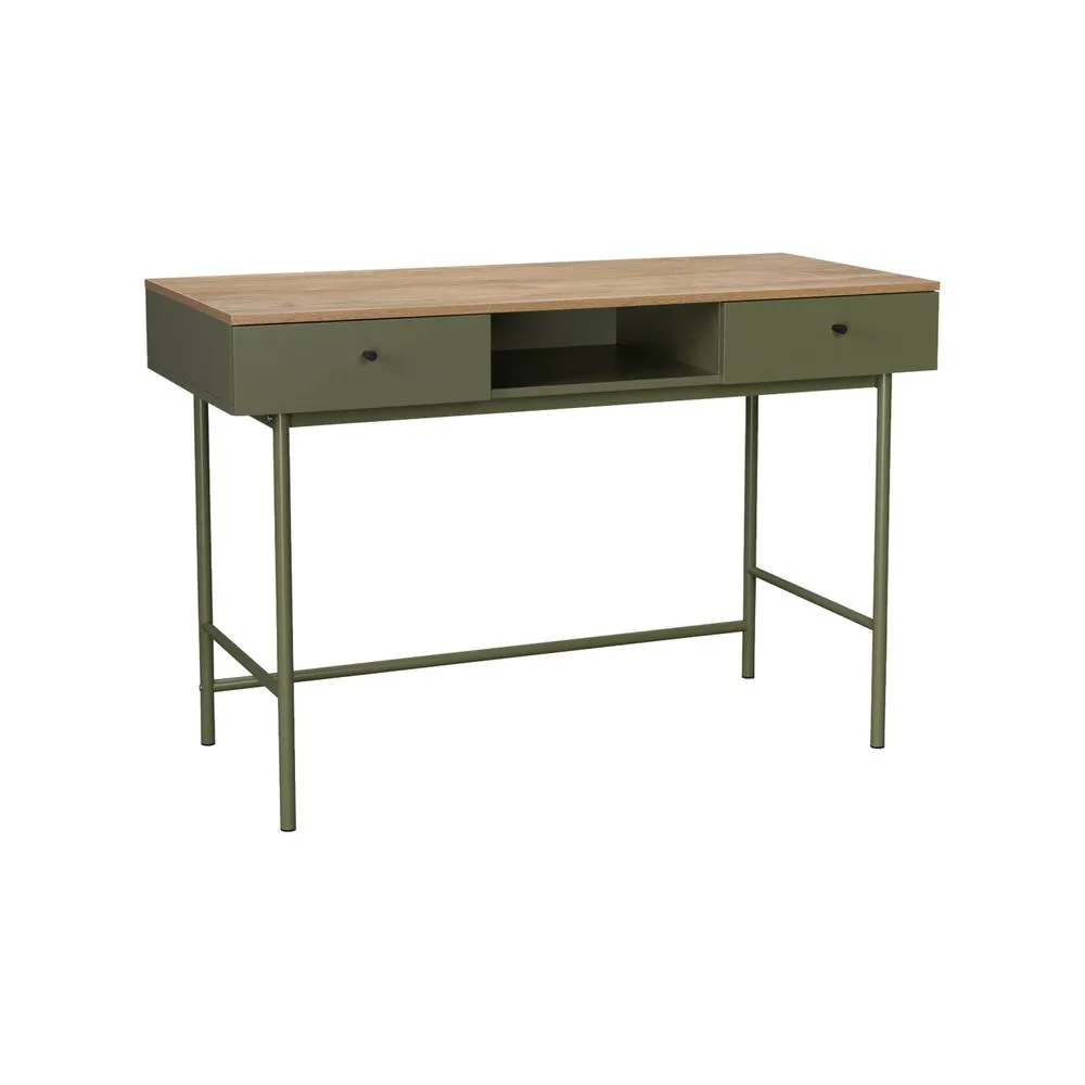 sweeek Wood decor & iron desk with 2 drawers & 1 compartment in Khaki 2