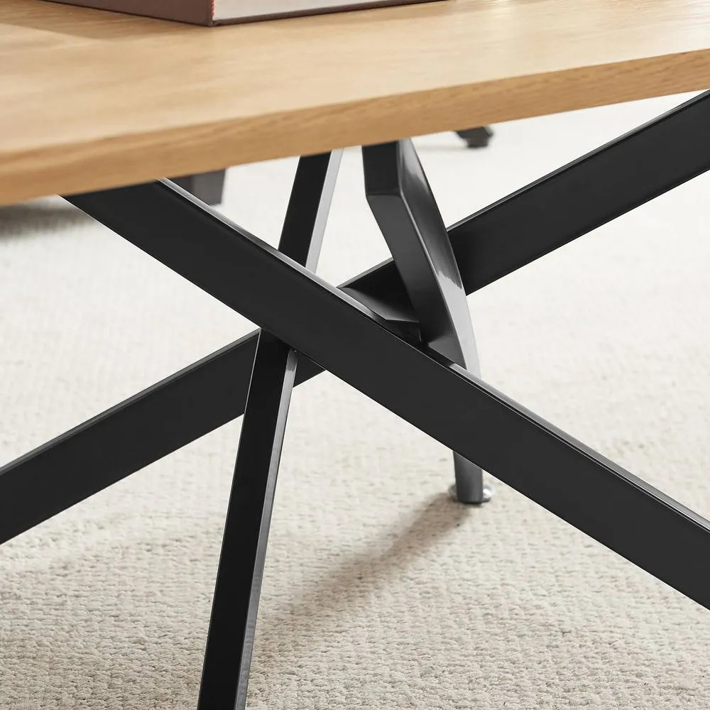 FurnitureboxUK Leonardo Rectangular Oak Veneer & Black Coffee Table in Light Brown 4