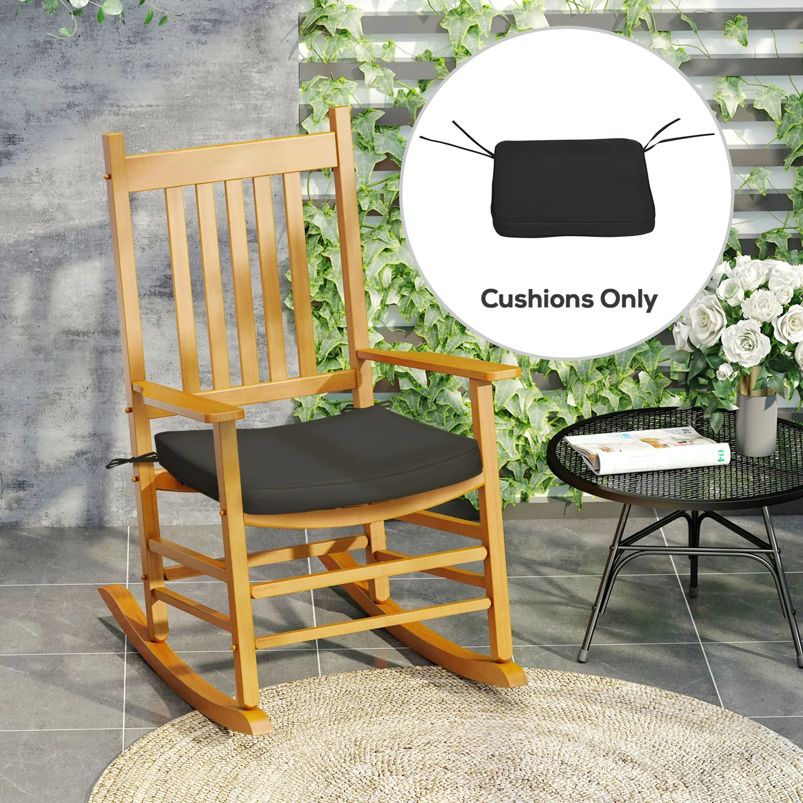 OUTSUNNY Set of 6 Chair Cushion Seat Pads Dining Chair w/ Straps in Black