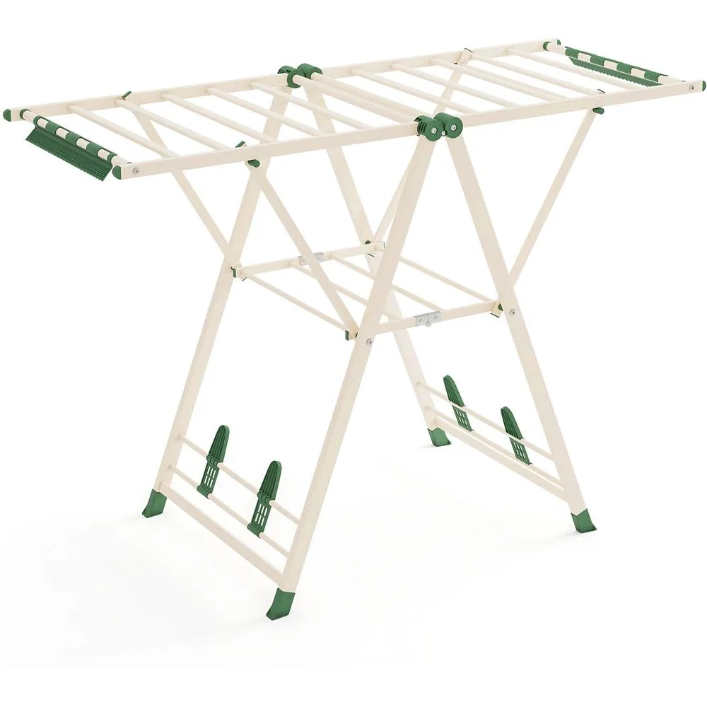 Costway Clothes Drying Rack Foldable Metal Laundry Drying Rack-Beige in Beige 3