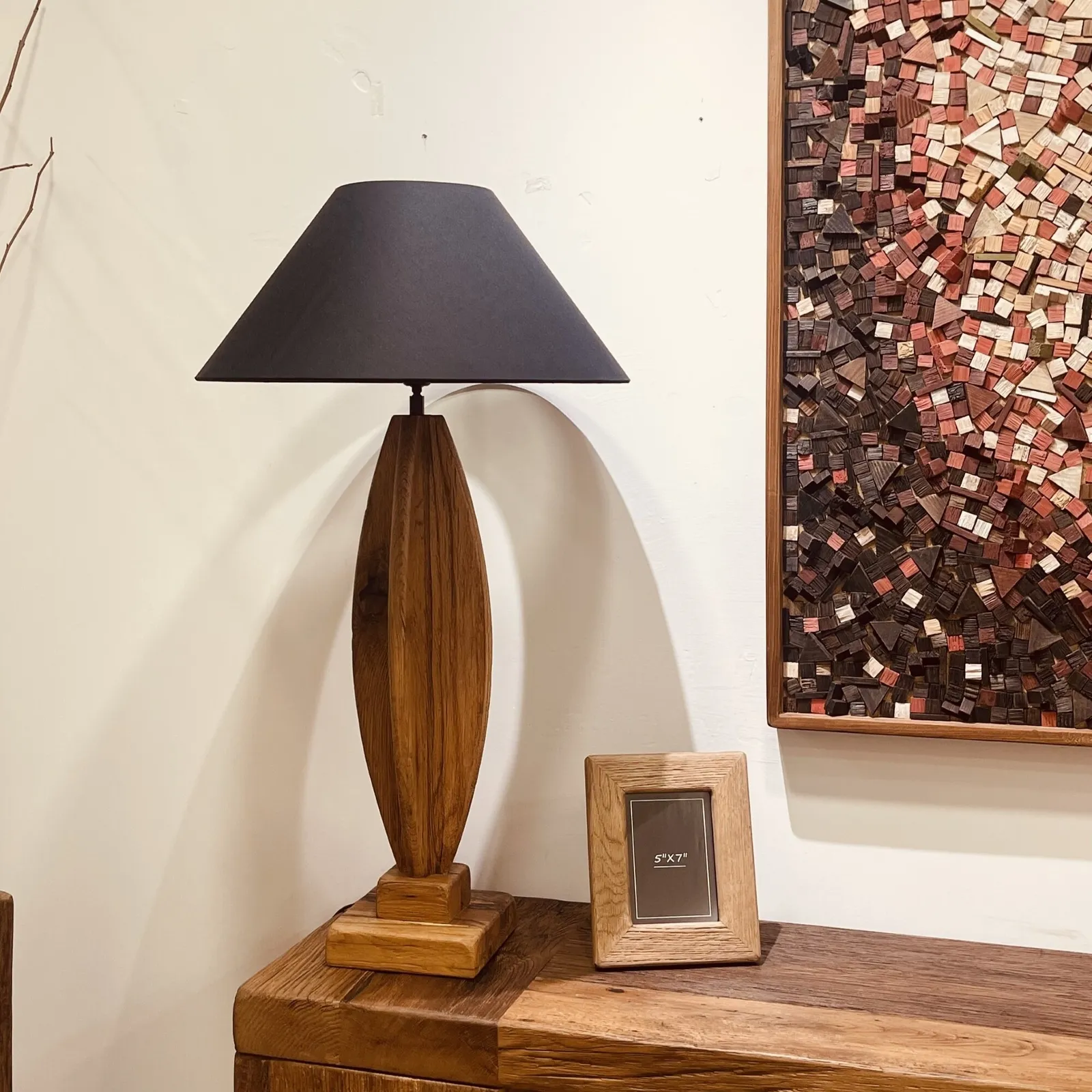 Geo Shape Table Lamp With Black Shade 55X55X95Cm Oak | Barker & Stonehouse 2