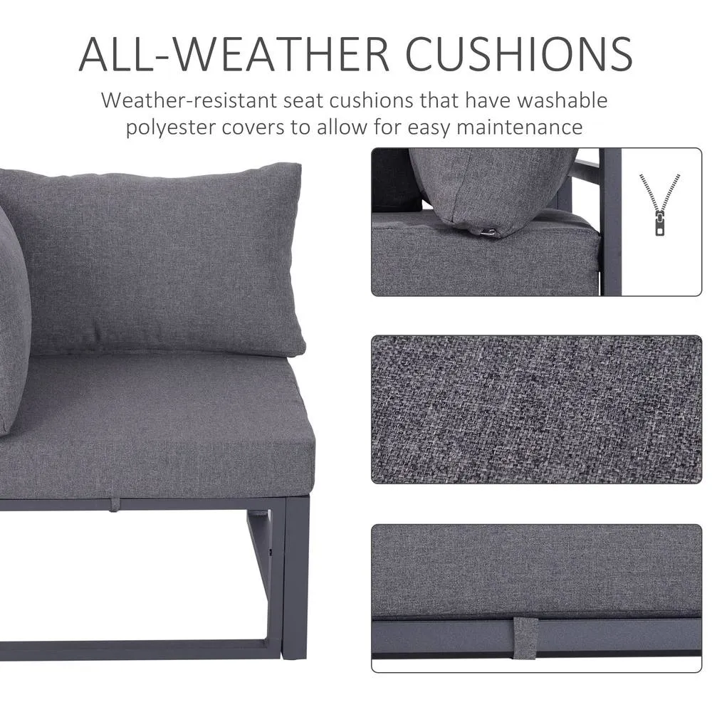 OUTSUNNY 6Pcs Outdoor Sectional Sofa Set Conversation Aluminum Frame in Grey 4