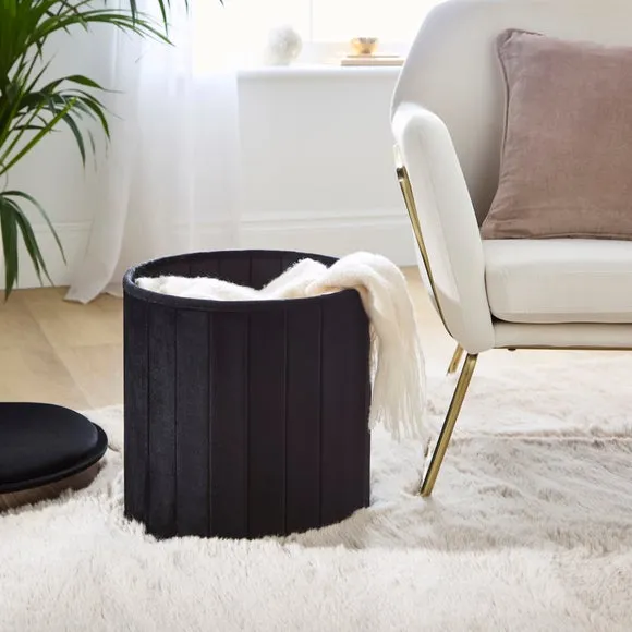 Round Ottoman with Tray, Velvet 1